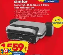 SİMFER SK-4643 GUSTO 6 DİLİM TOST MAKİNESİ GRİ SİMFER SK-4643 GUSTO 6 DİLİM TOST MAKİNESİ GRİ